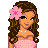 Animated contact sheet showing a pixel-art female character with brown curly hair, pink flower accessory, and pink polka-dot dress across multiple frames including full-body, torso, legs, and text panels.