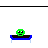 Animated green face on blue platform with brown debris, transitioning through multiple states including text 'ouch' below.
