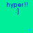A static image with cyan background displaying repeated blue text 'hyper!!' above pixelated smiley faces, accompanied by small light-blue star and dot shapes.