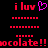 Pixelated red text 'i luv' with a pink heart symbol above dotted lines and the word 'chocolate!!' in red at the bottom.