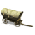 Animated sequence of a covered wagon with four wheels, light-colored canvas cover, and dark wooden frame against white background.