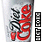 A vertical cylindrical bottle with red and black stylized text, featuring 'DIET COKE' in a pixelated font on the right side.