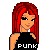 Pixel art of a red-haired figure in a black 'PUNK' top, a person in dark clothing holding a shield, and a black box with 'Punk Sk8er' text.