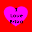 Four identical pink hearts on red background with black text "I Love Erika" inside each heart.
