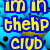 Pixelated yellow text on blue background with a smiley face, reading 'im in thehp club' and '=]'.