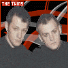 Six- of pixelated figures with red text labels, featuring two men labeled 'THE THINS', a person labeled '+BILLY', and others labeled 'AND PAUL' against a black background with orange stars and white lines