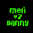 Green pixelated text and symbols on black background, with two identical side-by-side arrangements of 'mei', a heart symbol, '7', and 'danny' in blocky font.