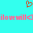 Red pixelated heart symbol above pink text 'ilovewill' with a left-pointing arrow, repeated on cyan background.