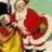 A pixelated image shows a person in a red outfit holding a red object, with a red background displaying 'Holiday Bash' text.