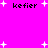 Bright pink background with scattered white plus signs and repeated black text 'kefier' in pixelated font.