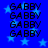 Blue background with light blue stars and repeated black text 'GABBY' in a pattern