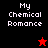 Four display 'My Chemical Romance' text with varying background colors and star symbols, one showing a red star on black, another a black star on red