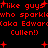 Red pixelated text on black background repeats 'i like guys who sparkle (aka Edward Cullen!)' with scattered red plus signs.