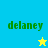 Four display the name 'delaney' in green pixelated text with a yellow star in the top-left and blue star in the bottom-left