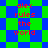 Pixelated text 'alex rules the world' in red on alternating blue and green diamond-shaped background