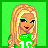 Pixel art of a blonde character in green and white outfit with changing poses and text elements on green background