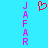 A static pixel art image with a bright cyan background, featuring vertical pink text 'JAFFAR' on both sides and a red heart symbol in the center.