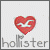 Two side-by-side heart-shaped icons with bird silhouettes and 'holister' text below, one red on white background, the other blue on dark background.