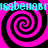 Four pink and black spiral patterns arranged in a with cyan text repeating across the top and bottom edges