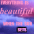 four showing a repeating animated text sequence with pink and purple gradient background, each displaying 'EVERYTHING IS beautiful WHEN THE SUN SETS' in stylized fonts