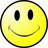 A yellow smiley face icon with black eyes and a curved mouth appears on a white background, with four separate text phrases in pink pixelated font on a black background.