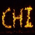 Golden pixelated letters CHI on a dark background with subtle brownish hues.