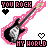 Pixelated guitar icon with pink border, black and white body, text "YOU ROCK" above and "MY WORLD" below on white background.