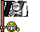 16 identical pixel art icons showing a pirate flag with skull and crossbones above a yellow smiley face with teeth, each attached to a brown pole