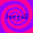 Four identical spiral patterns in pink and purple with blue text 'luv yall' centered on each, arranged in a