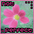 Pink flower with yellow center on green background, text "not" top-left and "-perfect" bottom, pixelated border with small squares.