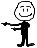 Two side-by-side pixelated stick figure icons with smiling faces and pointing gestures on a gray background, differing slightly in body proportions between frames.