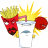 Pixelated cartoon icon featuring a white stick-figure face with red side elements and yellow spiky hair, set against transparent background.
