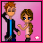 Pixel art contact sheet of 8 animated frames showing two cartoon characters interacting against a pink background with white stars and "POKE" text in some panels.