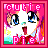 Pixelated icon with pink border showing stylized face and text 'cutie pie' in blocky letters, colorful background elements.