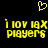 Yellow pixelated heart symbol above two identical lines of yellow pixelated text reading 'i loy lax' and 'players' on a black background.