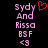 Pixelated text in pink and red on black background with a red heart symbol above the first 'Sydy' text.
