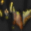 Animated sequence of a stylized figure with flowing hair and cape, transitioning from bright fiery colors to dark muted tones against black background.