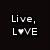 Pixelated image with text 'Live, LOVE' on left and lacrosse stick graphic on right against dark background.