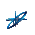 Animated blue and cyan abstract shapes form a rotating, swirling pattern against a light gray background.