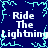 Pixelated blue background with cyan lightning-like patterns and repeated white text "Ride The Lightning" in four quadrants.