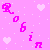 Pixelated pink background with white dots and two light pink hearts, featuring scattered magenta symbols including a stylized 'R', 'O', '6', 'i', and 'π'.