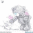 Gray teddy bear with pink flower on shoulder holds white object, standing against plain background.