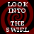 Four identical display a red and black spiral background with white text reading LOOK INTO THE SWIRL