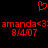 Red pixelated text and symbols on black background, showing repeated name and date with heart symbol above.