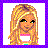 A 4-frame pixel art contact sheet showing a cartoon character's face, torso, legs, and name text in cyan.