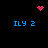 Pixelated icon with blue text 'ILY 2' repeated four times on black background, pink heart and dot clusters at top corners and center.