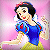 Pixelated character in blue dress with red accents and white collar, yellow skirt, black hair with red bow, pink background, static image.