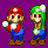 Two pixelated characters stand side-by-side on a purple background, with red text reading "MARIO TIME!" on the right.
