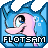 A 48x48 pixel animated contact sheet of a Neopets character named Flotsam, showing eight sequential frames with varying eye expressions and text color changes against a blue wave background.