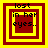 Four square display layered red and yellow borders with text 'lost in her eyes.' on a bright yellow background